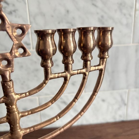 Vintage Brass Hanukkah Menorah, 9 Branch Candelabrum - Picture 12 of 13